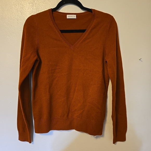 Jennie Liu Cashmere V-Neck Sweater Brown S NWOT - Picture 1 of 4